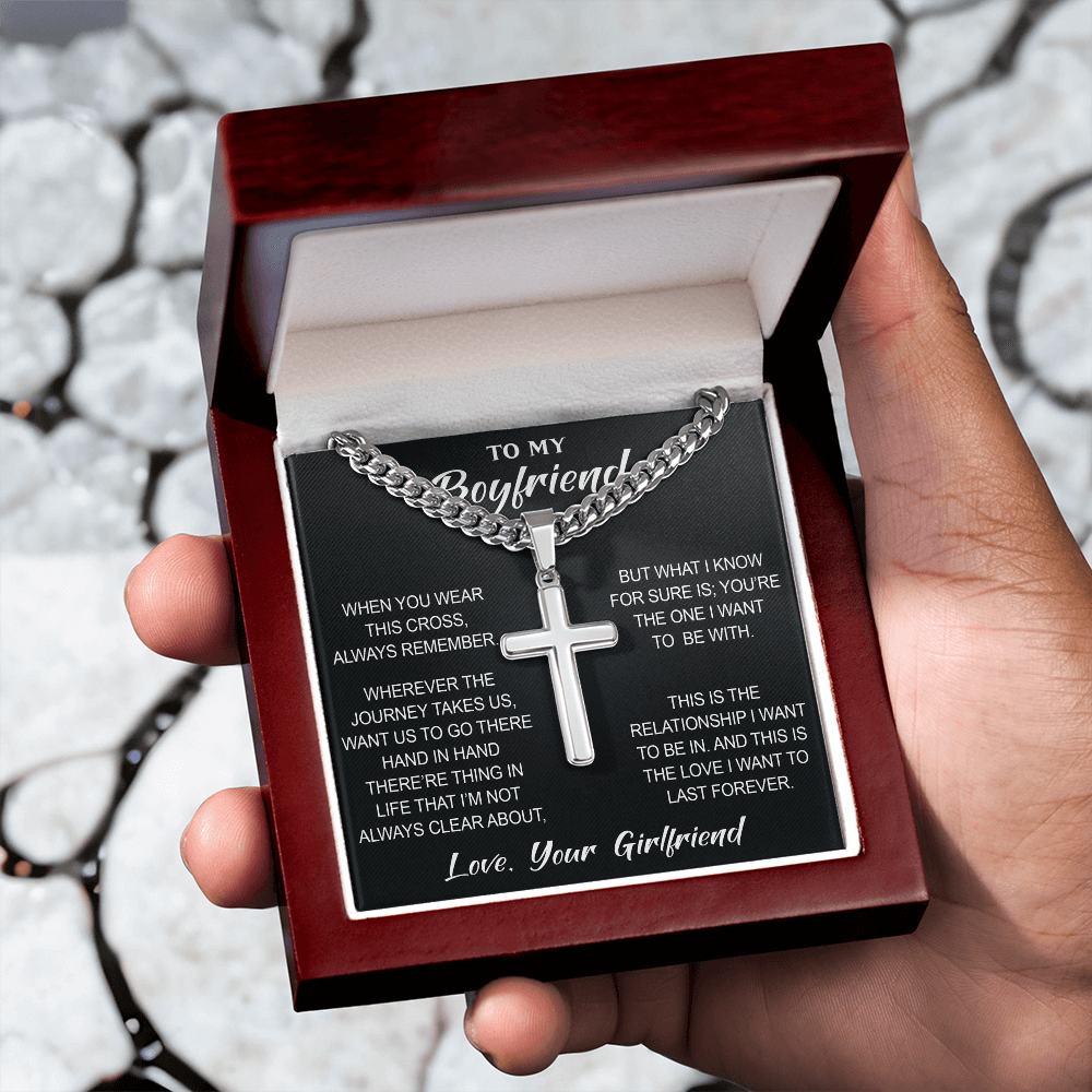 Personalized Cross with Cuban Link Chain for Boyfriend, Gift from Partner, Girlfriend, Soulmate -  Birthday, Valentine Present.