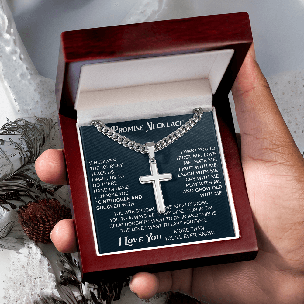 Personalized Cross with Cuban Link Chain For Him, Promise Gift For Boyfriend, BF Birthday Gift, Anniversary Gift For Him
