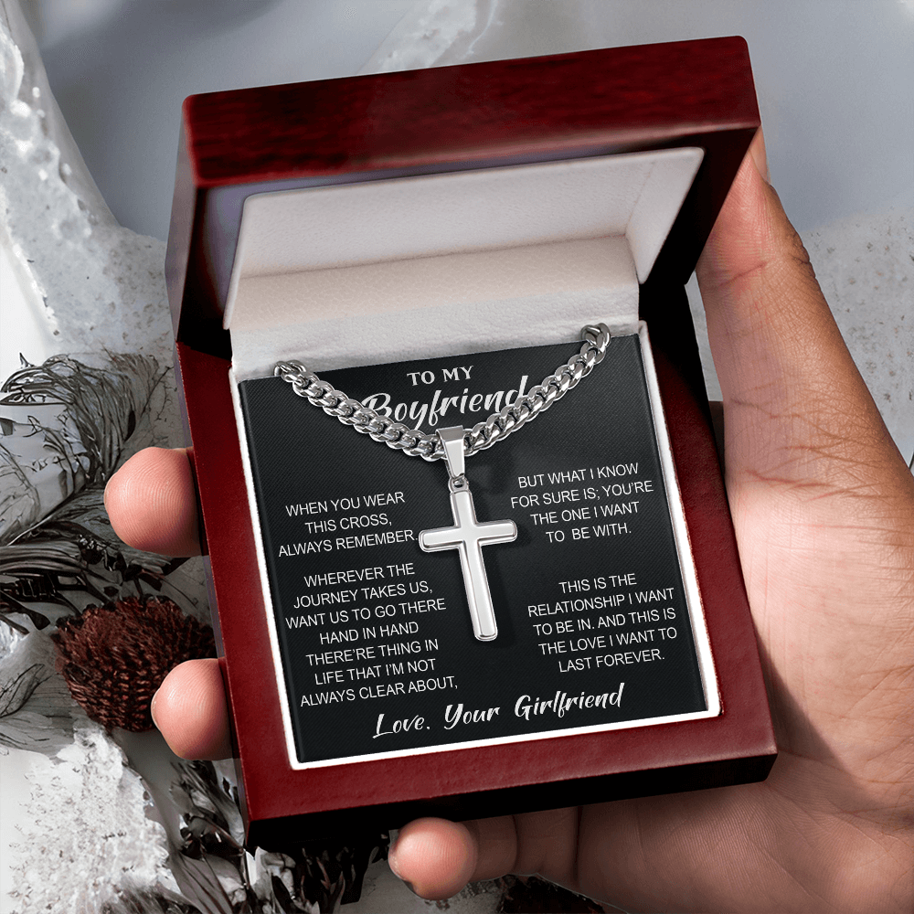 Personalized Cross with Cuban Link Chain for Boyfriend, Gift from Partner, Girlfriend, Soulmate -  Birthday, Valentine Present.