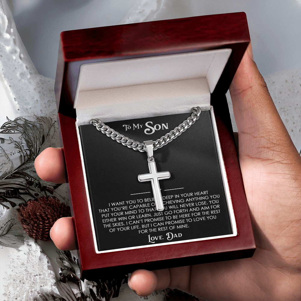 To My Son Gift From Dad  - Personalized Cross with Cuban Link Chain For Children, Faith Gift for any Occasion
