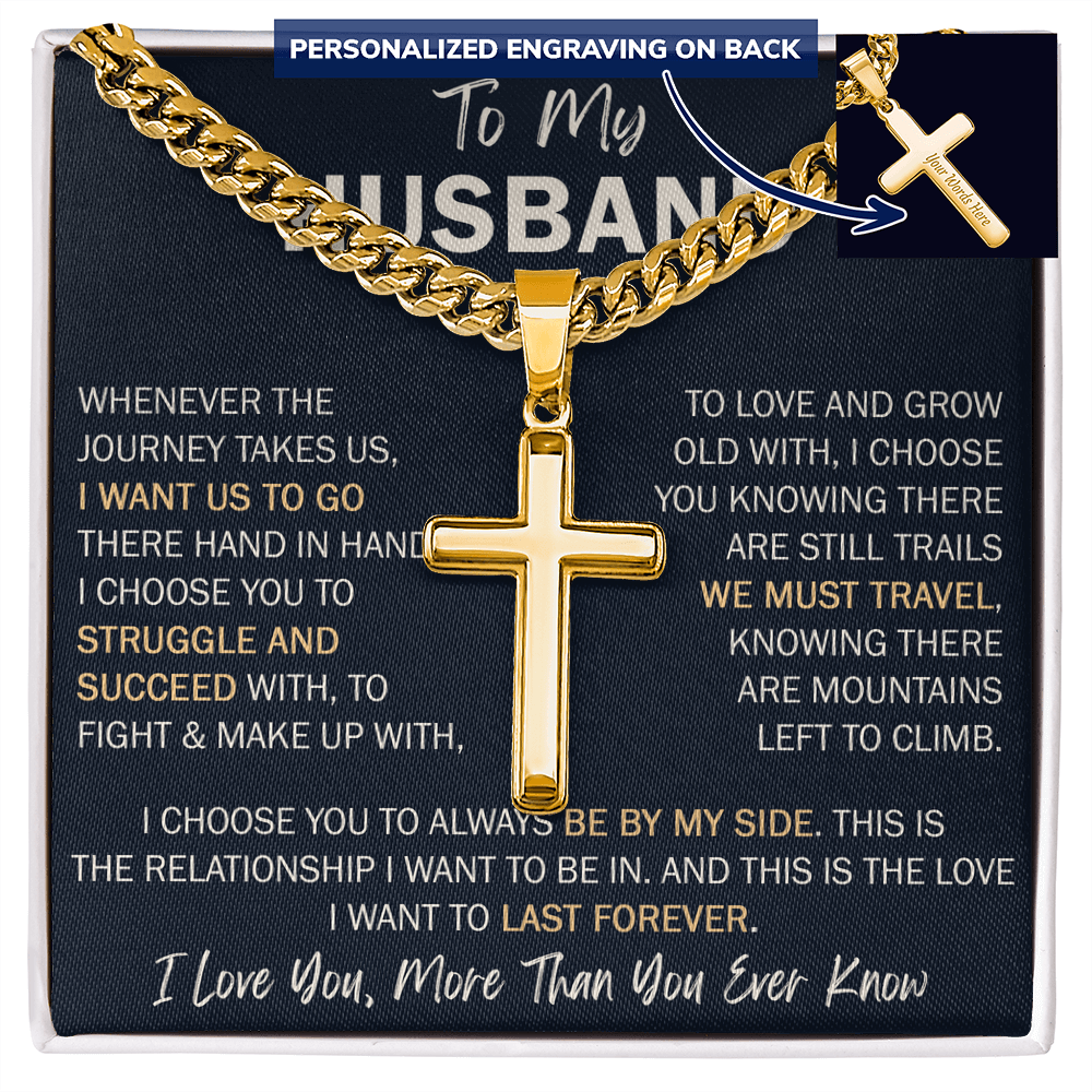 To My Husband Personalized Cross with Cuban Link Chain - Perfect Gift for Birthday, Valentine, Wedding Anniversary or any Special Occasion.