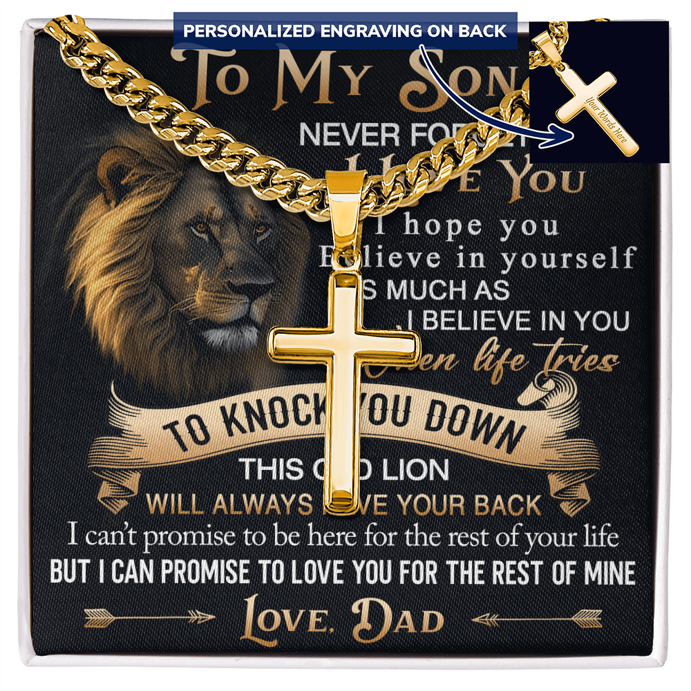 To My Son Personalized Cross with Cuban Link Chain Gift from Dad - Unique Gift for Birthday, Back to School, Graduation or any Special Occasion.
