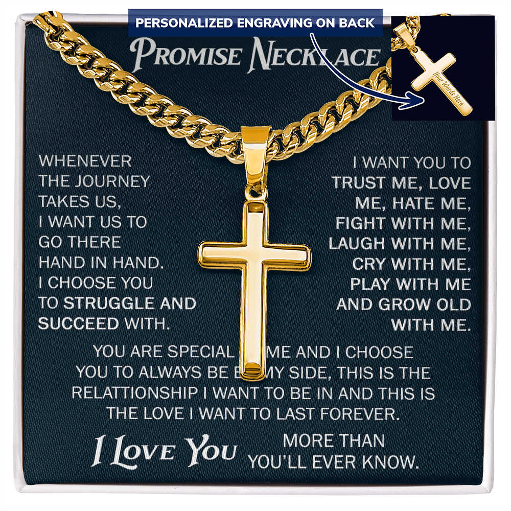 Personalized Cross with Cuban Link Chain For Him, Promise Gift For Boyfriend, BF Birthday Gift, Anniversary Gift For Him