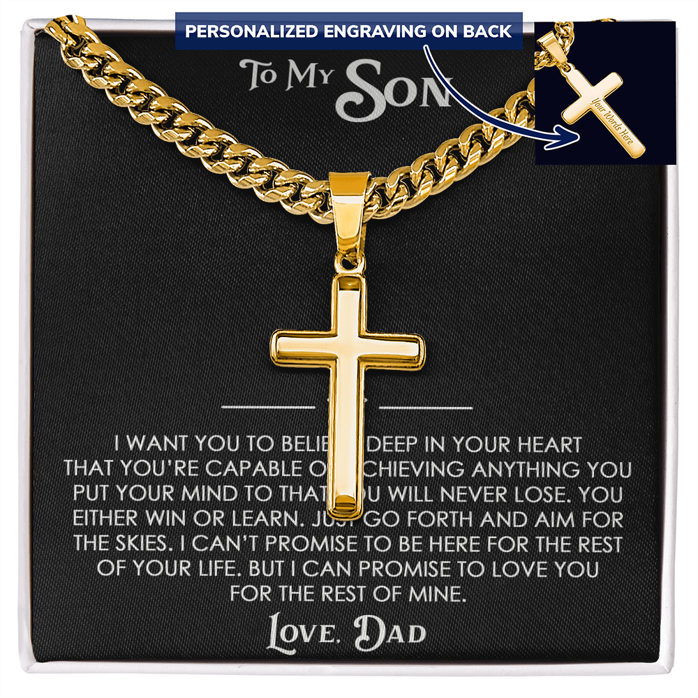 To My Son Gift From Dad  - Personalized Cross with Cuban Link Chain For Children, Faith Gift for any Occasion