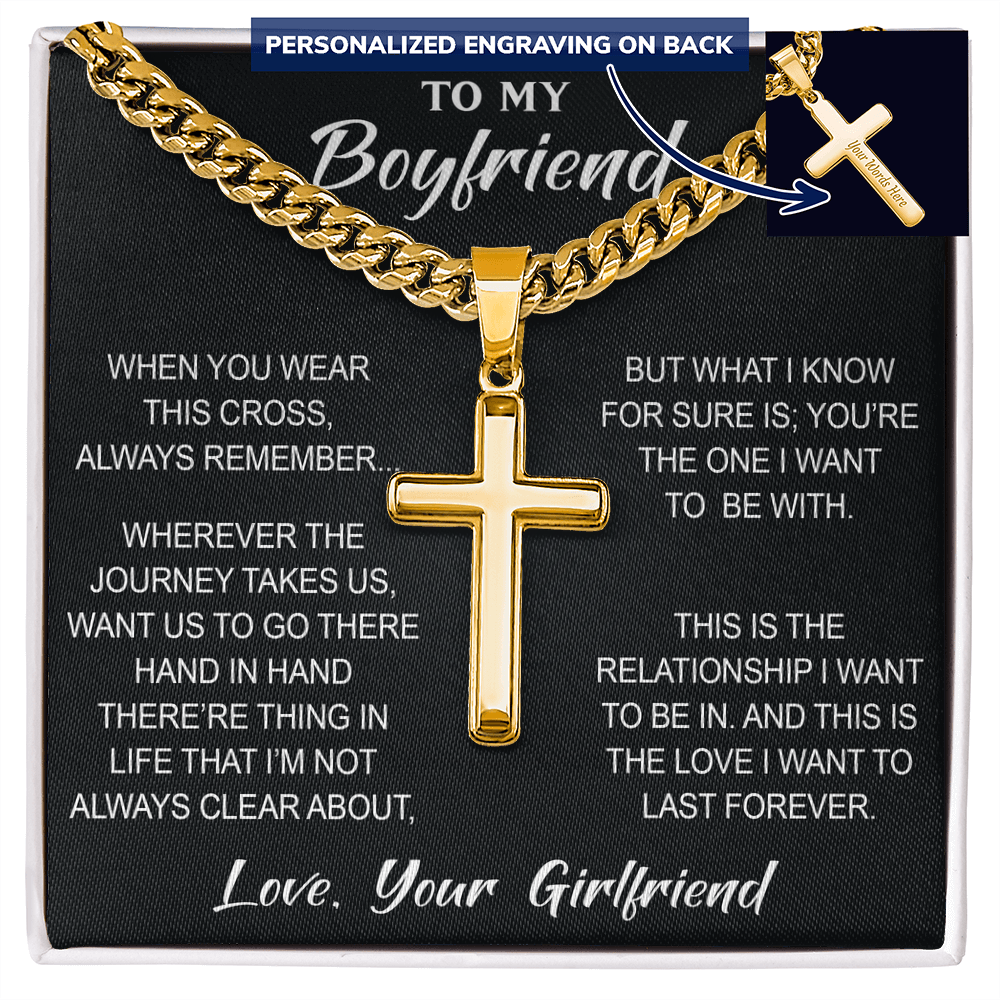Personalized Cross with Cuban Link Chain for Boyfriend, Gift from Partner, Girlfriend, Soulmate -  Birthday, Valentine Present.