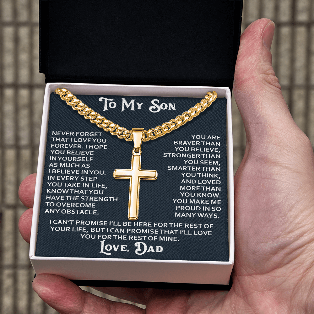 To My Son Artisan Cross Necklace - Birthday Christmas Gift from Dad Father Heartfelt Jewelry Present (136837190196)