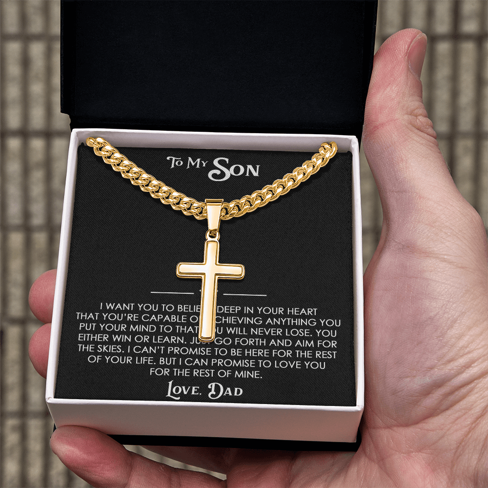 To My Son Gift From Dad  - Personalized Cross with Cuban Link Chain For Children, Faith Gift for any Occasion