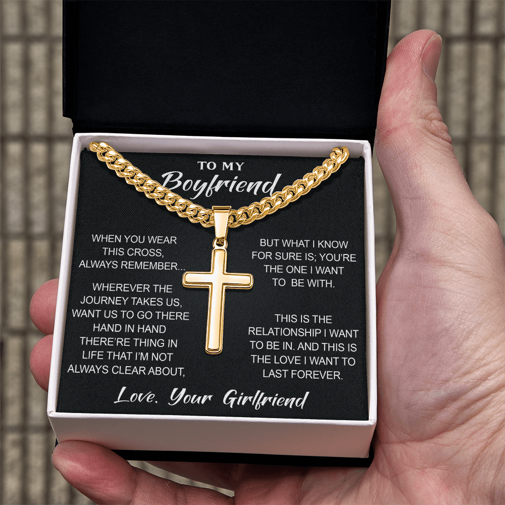 Personalized Cross with Cuban Link Chain for Boyfriend, Gift from Partner, Girlfriend, Soulmate -  Birthday, Valentine Present.