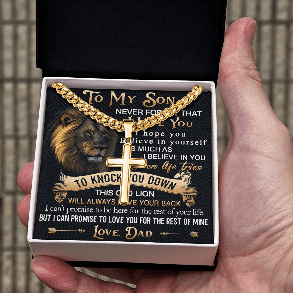 To My Son Personalized Cross with Cuban Link Chain Gift from Dad - Unique Gift for Birthday, Back to School, Graduation or any Special Occasion.