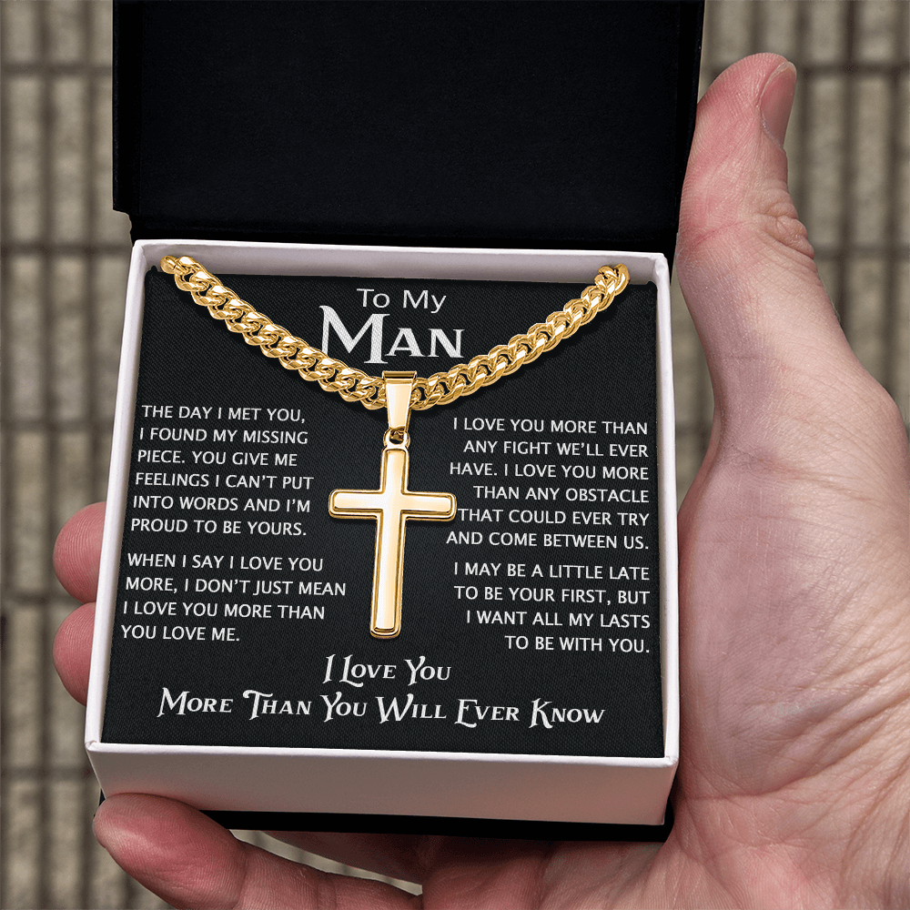 To My Man Personalized Cross with Cuban Link Chain - Perfect Gift for Birthday, Christmas