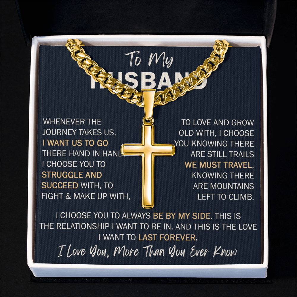 To My Husband Personalized Cross with Cuban Link Chain - Perfect Gift for Birthday, Valentine, Wedding Anniversary or any Special Occasion.
