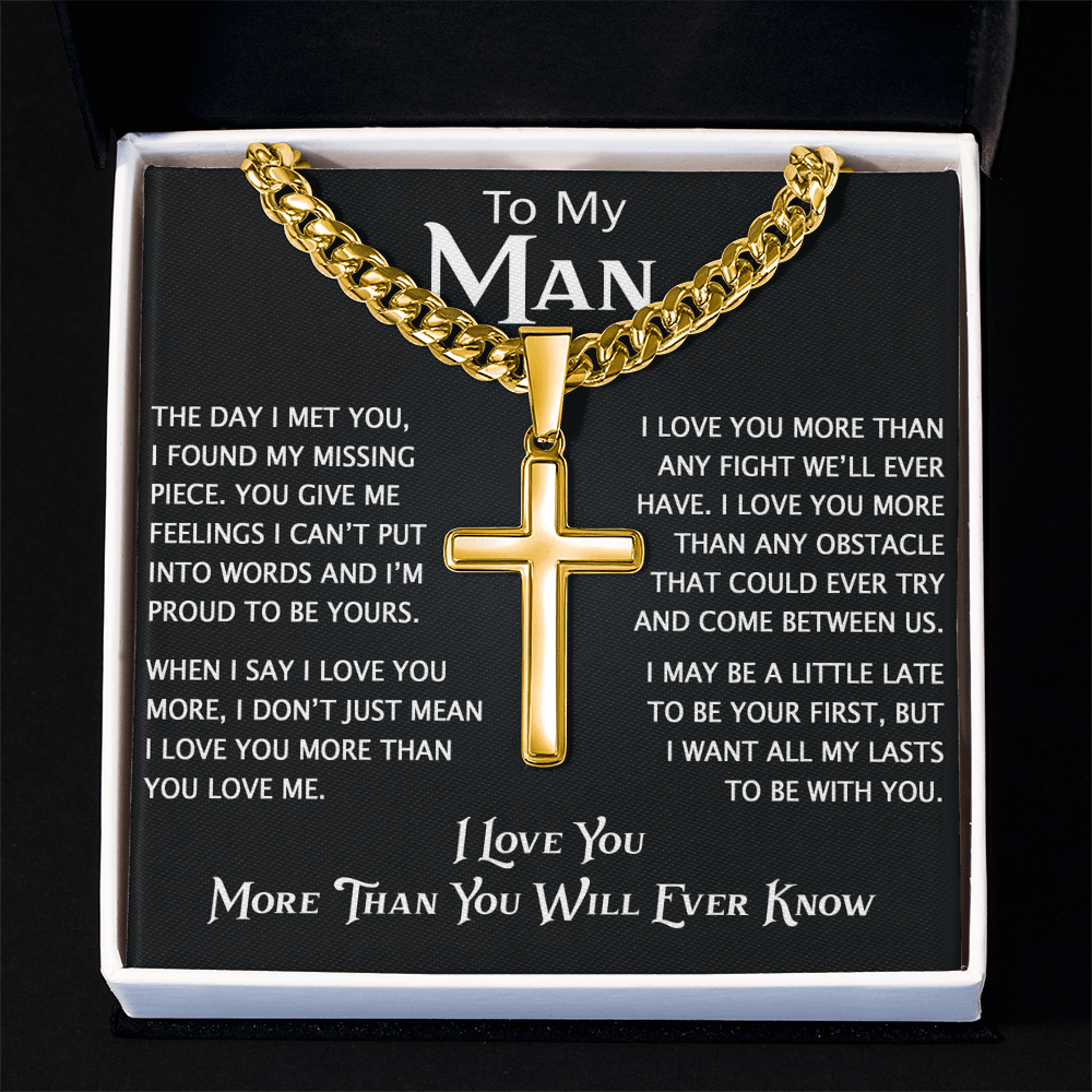 To My Man Personalized Cross with Cuban Link Chain - Perfect Gift for Birthday, Christmas