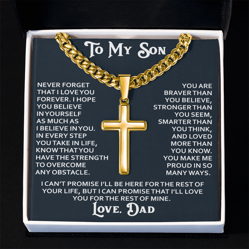 To My Son Artisan Cross Necklace - Birthday Christmas Gift from Dad Father Heartfelt Jewelry Present (136837190196)