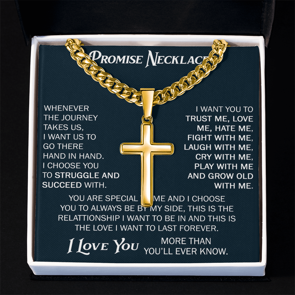 Personalized Cross with Cuban Link Chain For Him, Promise Gift For Boyfriend, BF Birthday Gift, Anniversary Gift For Him