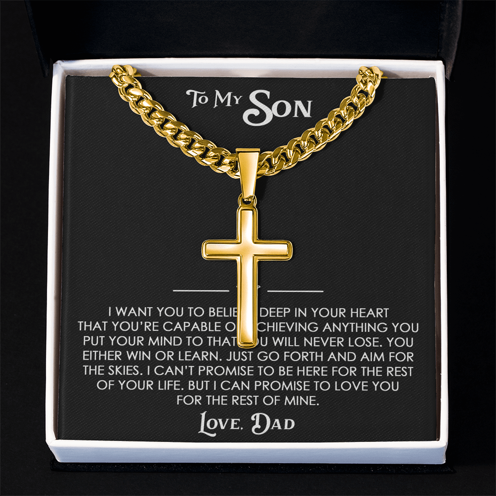 To My Son Gift From Dad  - Personalized Cross with Cuban Link Chain For Children, Faith Gift for any Occasion