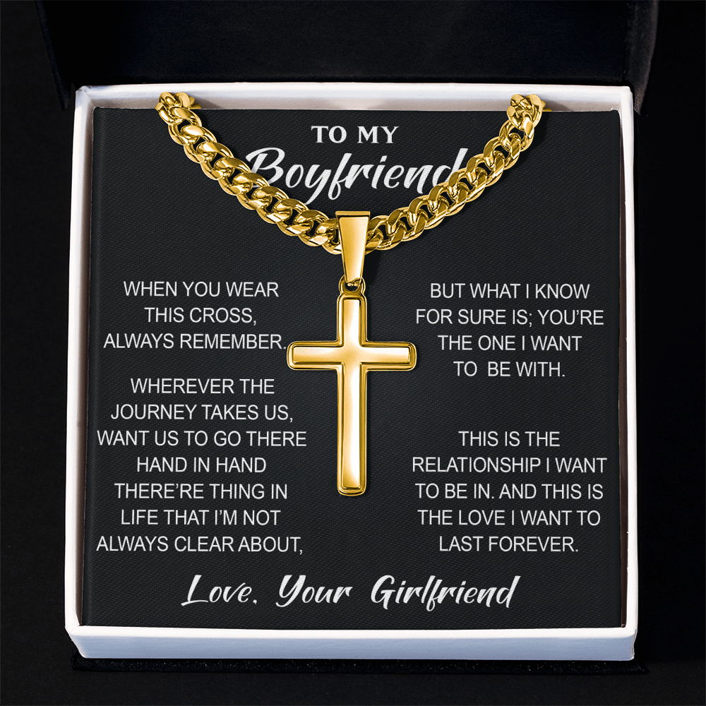 Personalized Cross with Cuban Link Chain for Boyfriend, Gift from Partner, Girlfriend, Soulmate -  Birthday, Valentine Present.