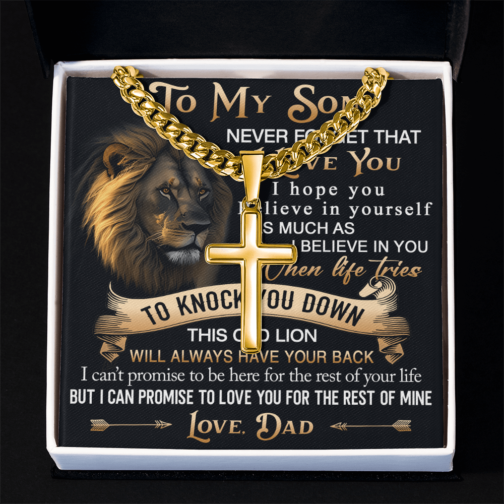To My Son Personalized Cross with Cuban Link Chain Gift from Dad - Unique Gift for Birthday, Back to School, Graduation or any Special Occasion.