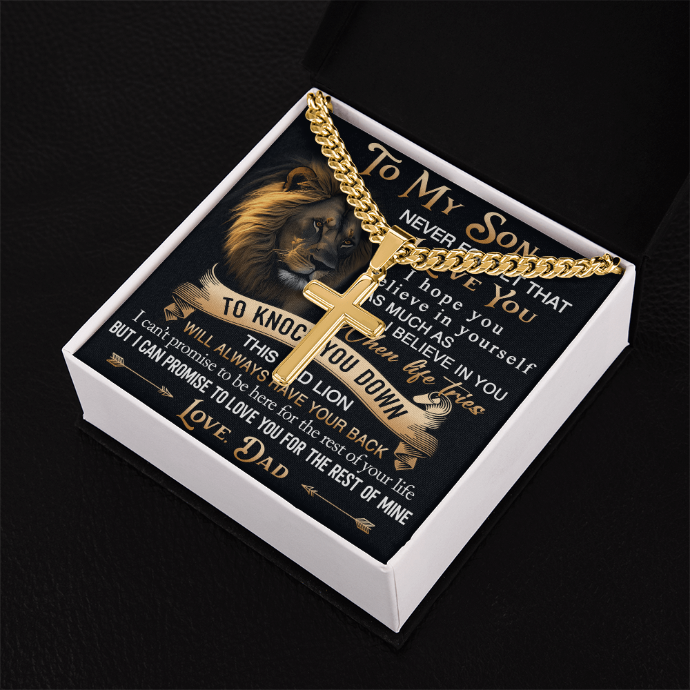 To My Son Personalized Cross with Cuban Link Chain Gift from Dad - Unique Gift for Birthday, Back to School, Graduation or any Special Occasion.