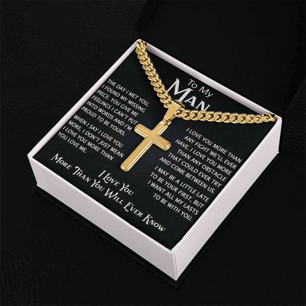 To My Man Personalized Cross with Cuban Link Chain - Perfect Gift for Birthday, Christmas