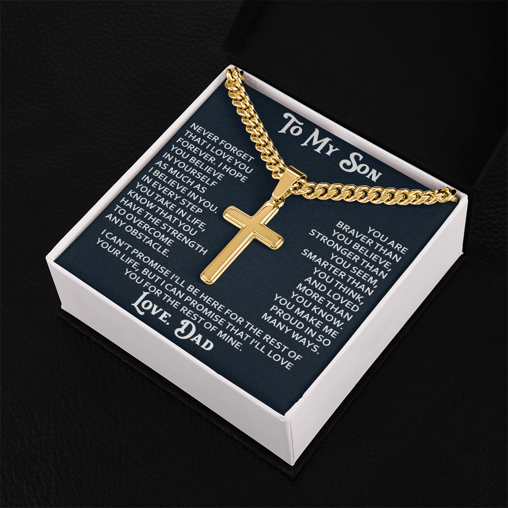 To My Son Artisan Cross Necklace - Birthday Christmas Gift from Dad Father Heartfelt Jewelry Present (136837190196)