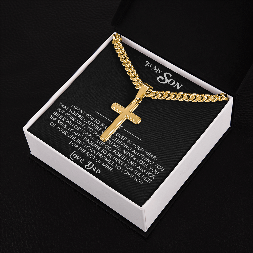 To My Son Gift From Dad  - Personalized Cross with Cuban Link Chain For Children, Faith Gift for any Occasion