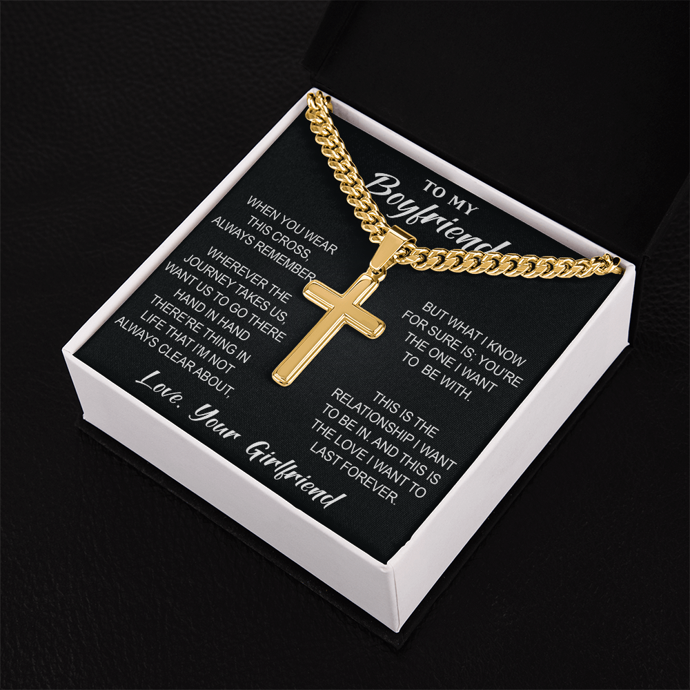 Personalized Cross with Cuban Link Chain for Boyfriend, Gift from Partner, Girlfriend, Soulmate -  Birthday, Valentine Present.