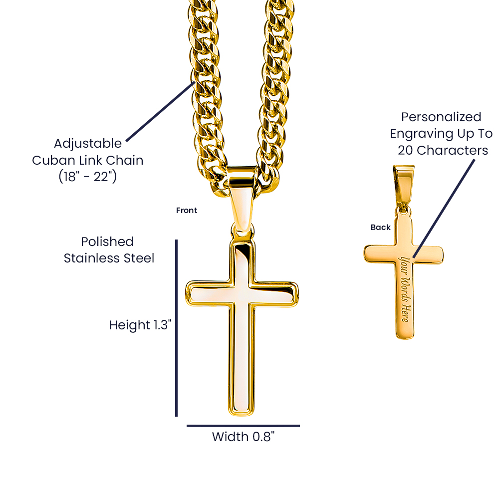 Wife Gift to My Husband Personalized Cross with Cuban Link Chain - Unique Present for Soulmate Broom, Wedding Anniversary, Birthday Gifts