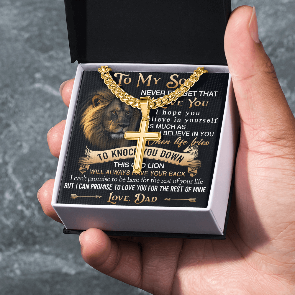 To My Son Personalized Cross with Cuban Link Chain Gift from Dad - Unique Gift for Birthday, Back to School, Graduation or any Special Occasion.