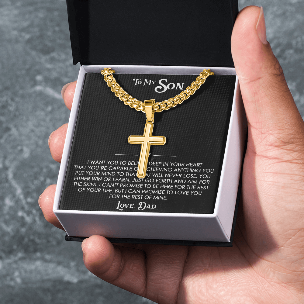 To My Son Gift From Dad  - Personalized Cross with Cuban Link Chain For Children, Faith Gift for any Occasion
