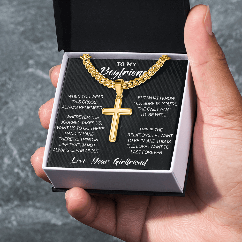 Personalized Cross with Cuban Link Chain for Boyfriend, Gift from Partner, Girlfriend, Soulmate -  Birthday, Valentine Present.