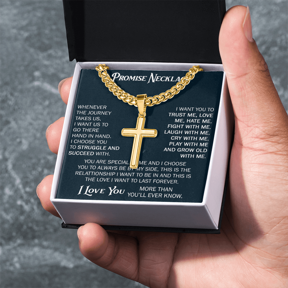 Personalized Cross with Cuban Link Chain For Him, Promise Gift For Boyfriend, BF Birthday Gift, Anniversary Gift For Him