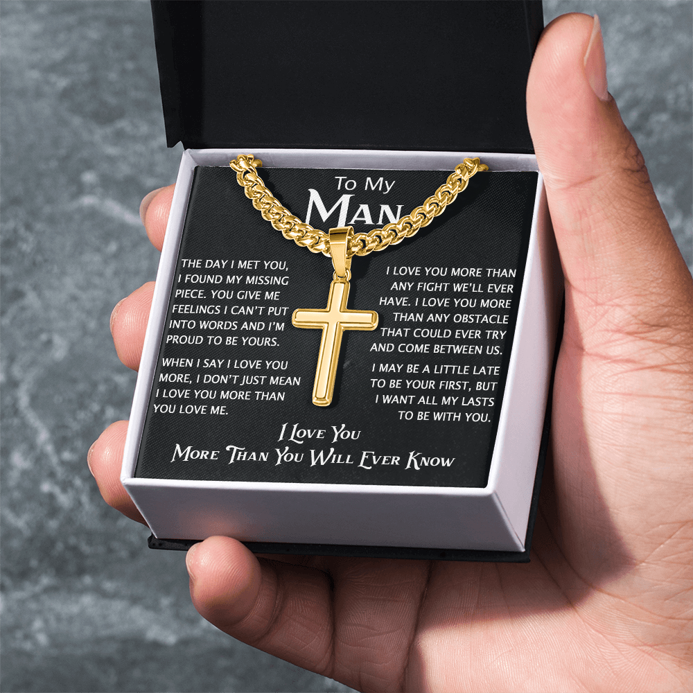 To My Man Personalized Cross with Cuban Link Chain - Perfect Gift for Birthday, Christmas