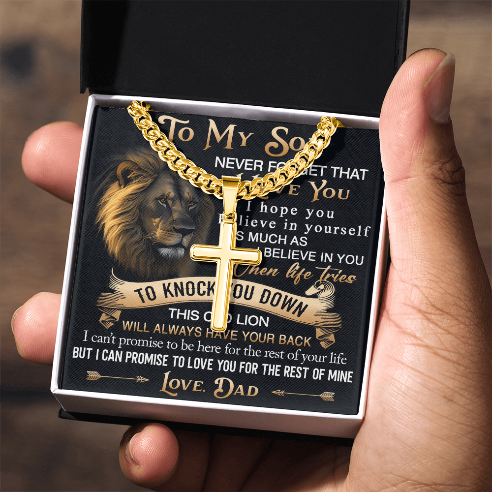 To My Son Personalized Cross with Cuban Link Chain Gift from Dad - Unique Gift for Birthday, Back to School, Graduation or any Special Occasion.