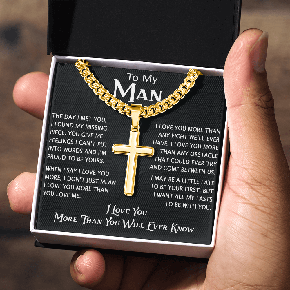 To My Man Personalized Cross with Cuban Link Chain - Perfect Gift for Birthday, Christmas