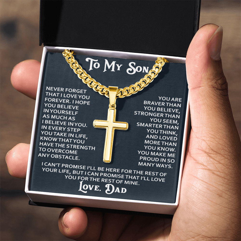 To My Son Artisan Cross Necklace - Birthday Christmas Gift from Dad Father Heartfelt Jewelry Present (136837190196)