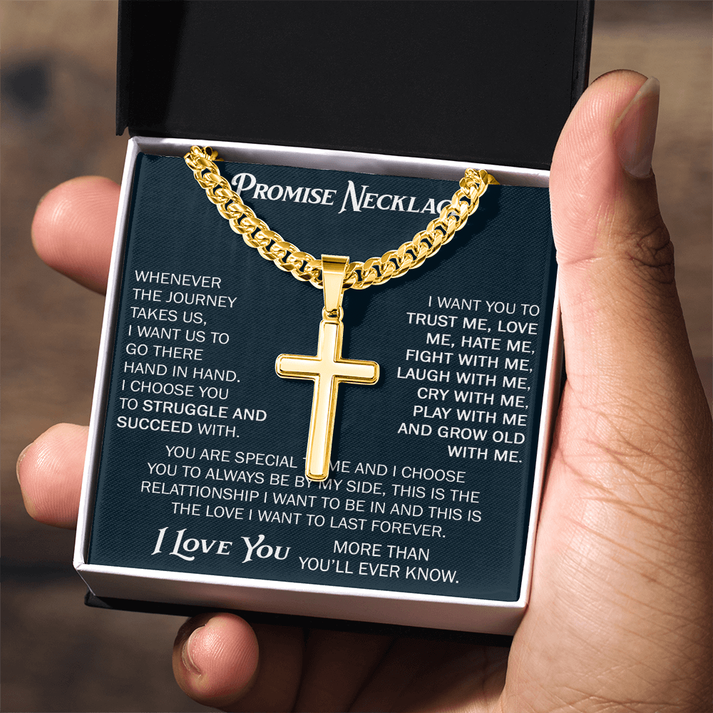 Personalized Cross with Cuban Link Chain For Him, Promise Gift For Boyfriend, BF Birthday Gift, Anniversary Gift For Him