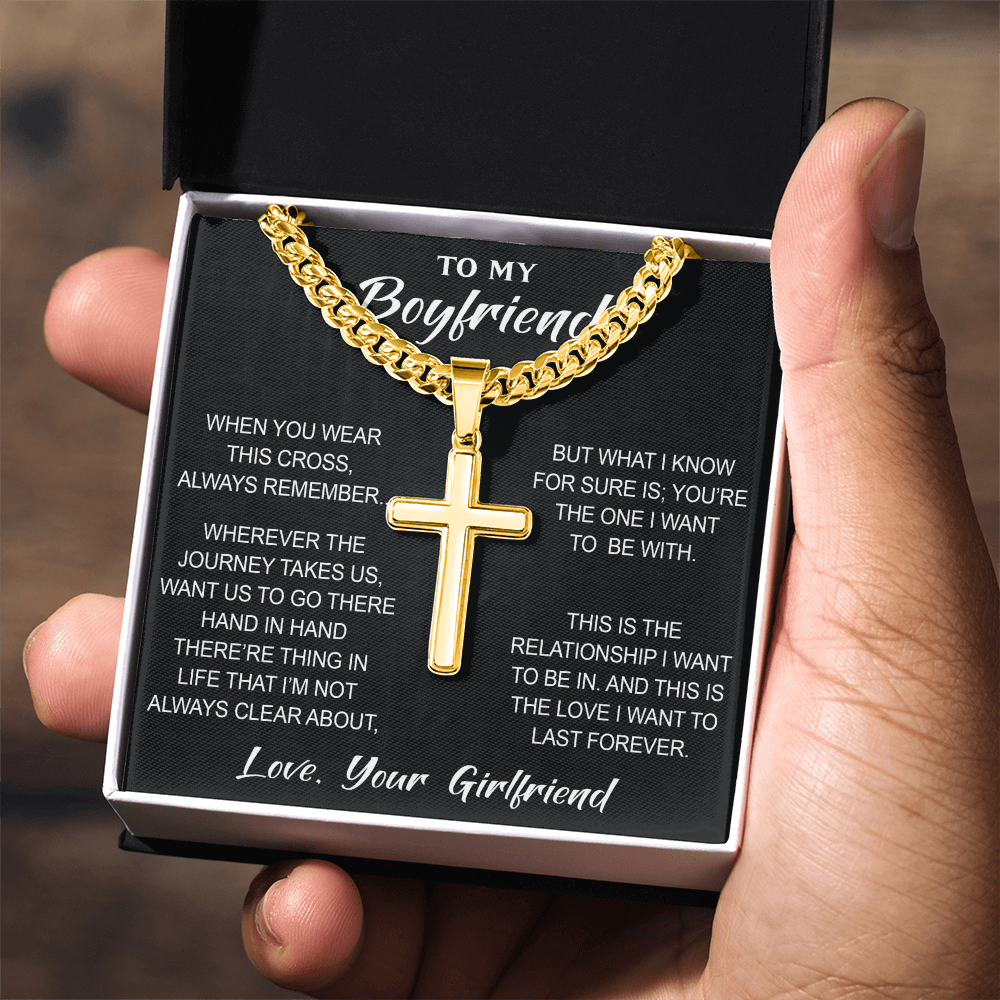 Personalized Cross with Cuban Link Chain for Boyfriend, Gift from Partner, Girlfriend, Soulmate -  Birthday, Valentine Present.