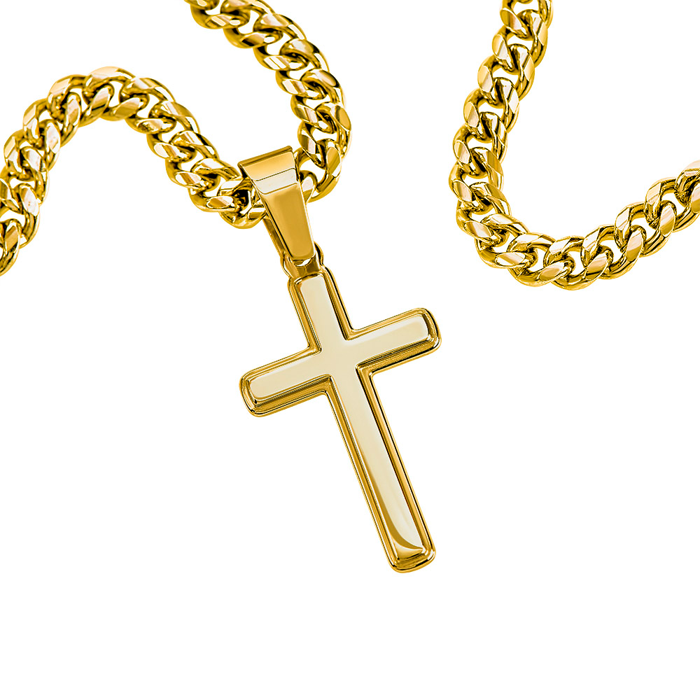 To My Grandson Artisan Cross with Cuban Link Chain - Christian Faith Gifts From Grandpa Grandma Inspirational Jewelry