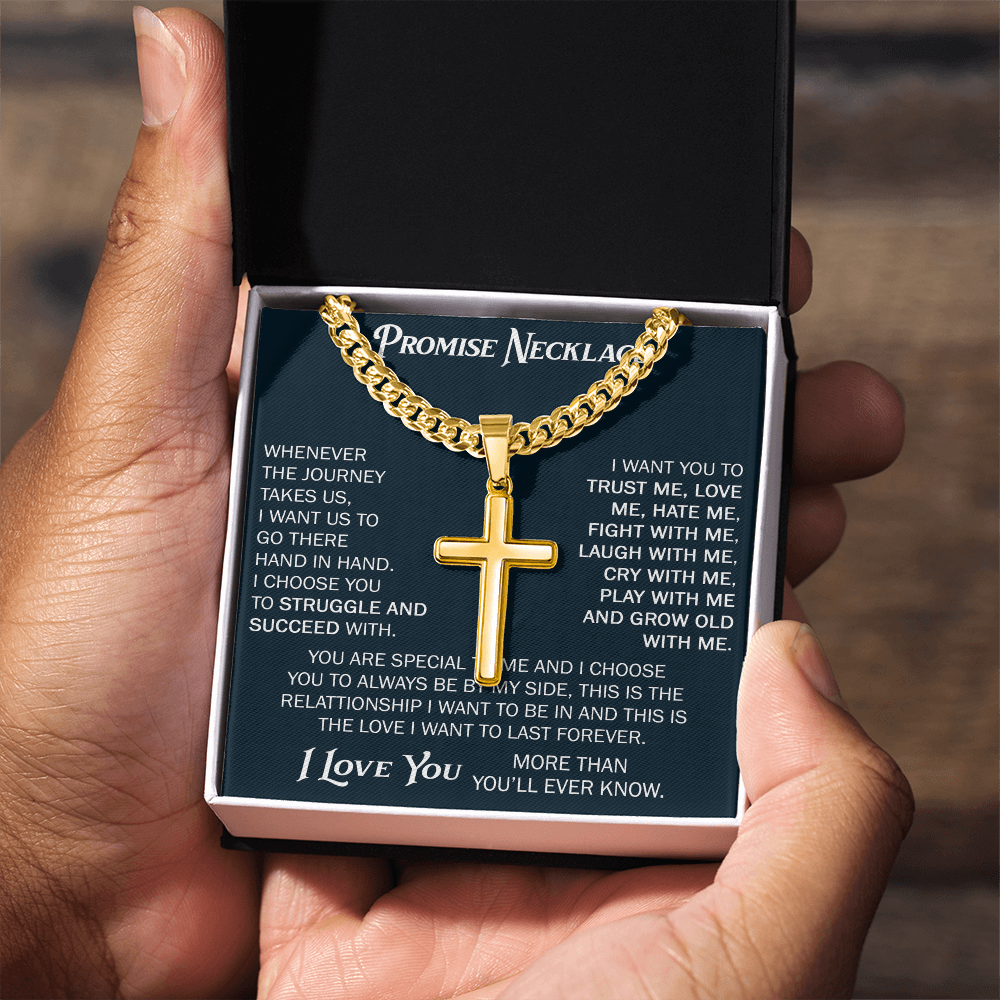 Personalized Cross with Cuban Link Chain For Him, Promise Gift For Boyfriend, BF Birthday Gift, Anniversary Gift For Him