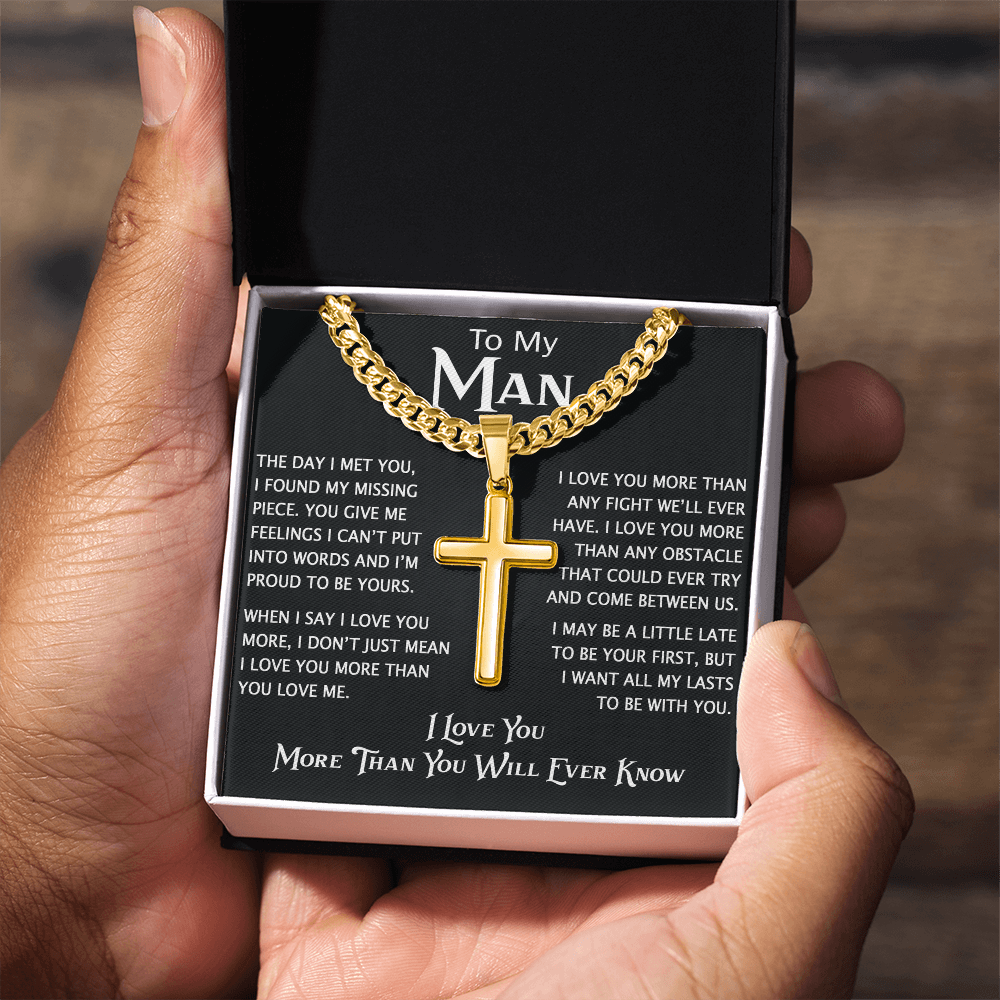 To My Man Personalized Cross with Cuban Link Chain - Perfect Gift for Birthday, Christmas