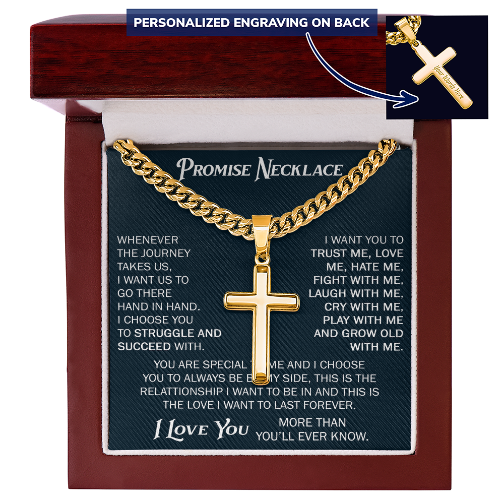 Personalized Cross with Cuban Link Chain For Him, Promise Gift For Boyfriend, BF Birthday Gift, Anniversary Gift For Him
