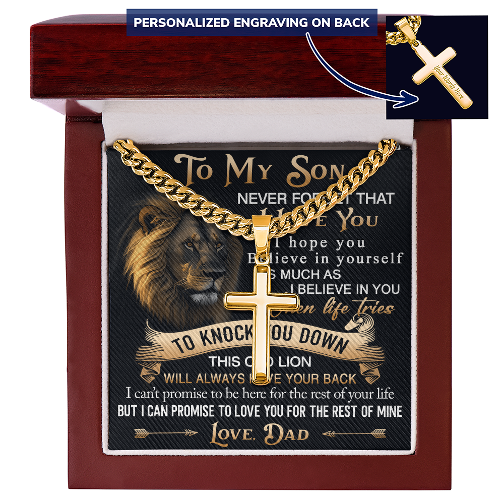 To My Son Personalized Cross with Cuban Link Chain Gift from Dad - Unique Gift for Birthday, Back to School, Graduation or any Special Occasion.