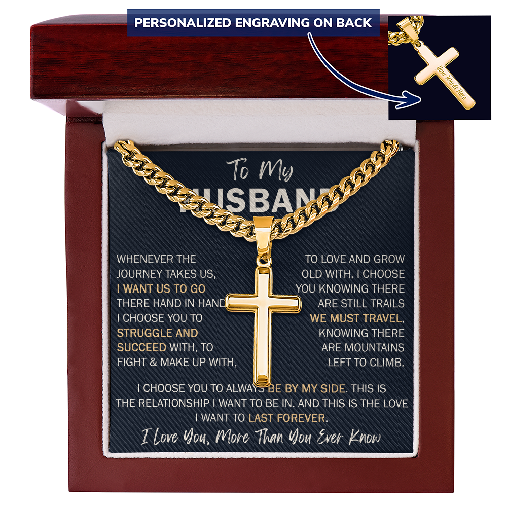 To My Husband Personalized Cross with Cuban Link Chain - Perfect Gift for Birthday, Valentine, Wedding Anniversary or any Special Occasion.