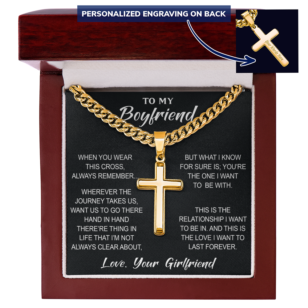 Personalized Cross with Cuban Link Chain for Boyfriend, Gift from Partner, Girlfriend, Soulmate -  Birthday, Valentine Present.
