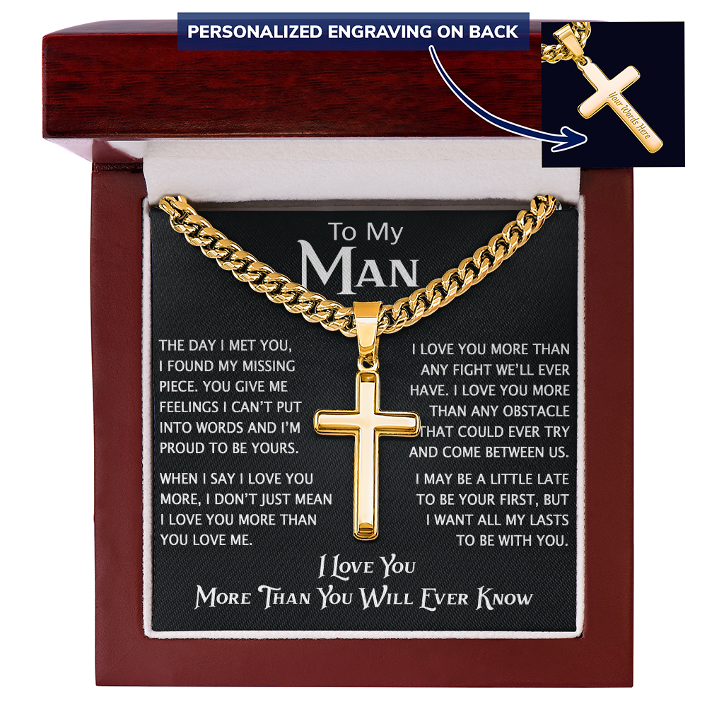 To My Man Personalized Cross with Cuban Link Chain - Perfect Gift for Birthday, Christmas