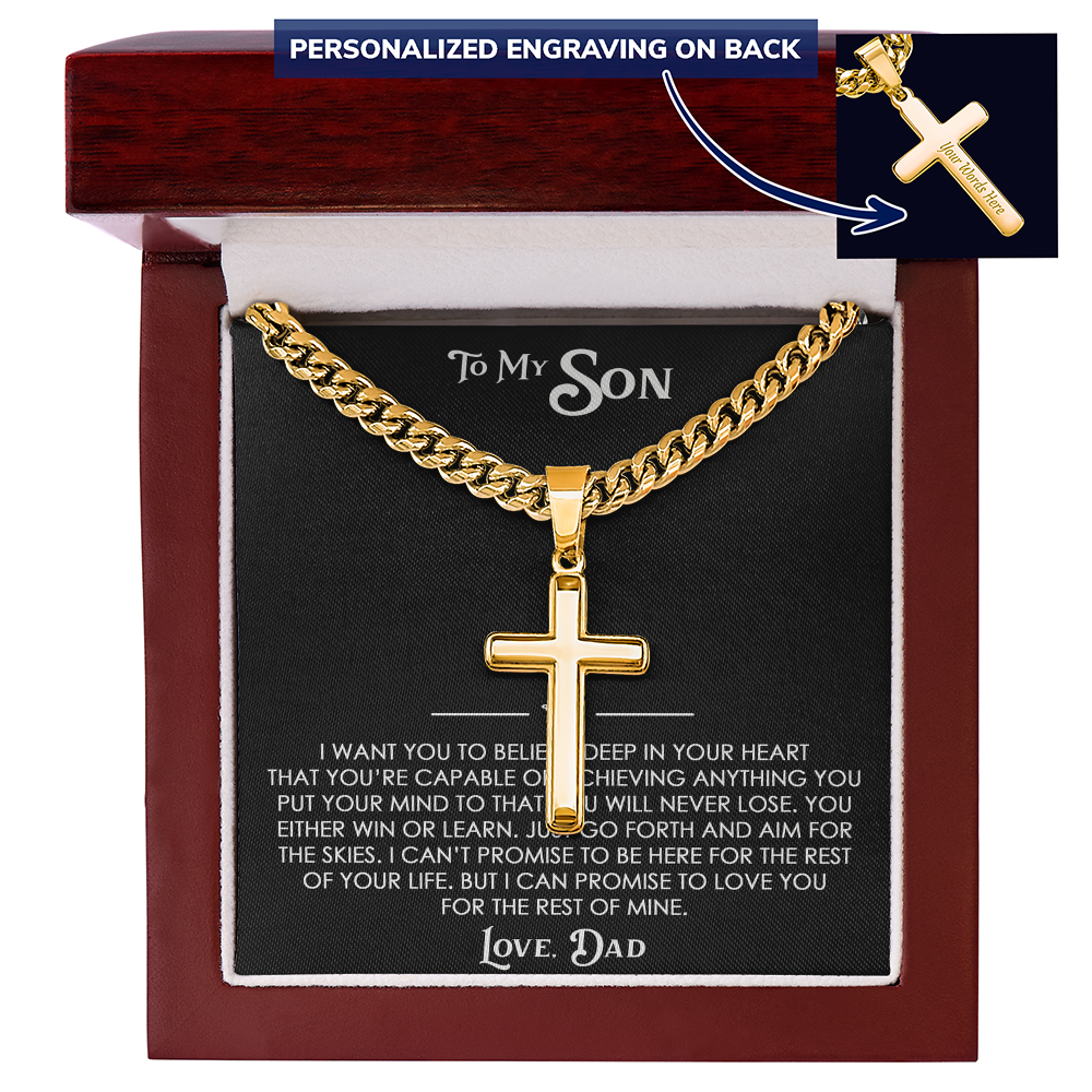 To My Son Gift From Dad  - Personalized Cross with Cuban Link Chain For Children, Faith Gift for any Occasion
