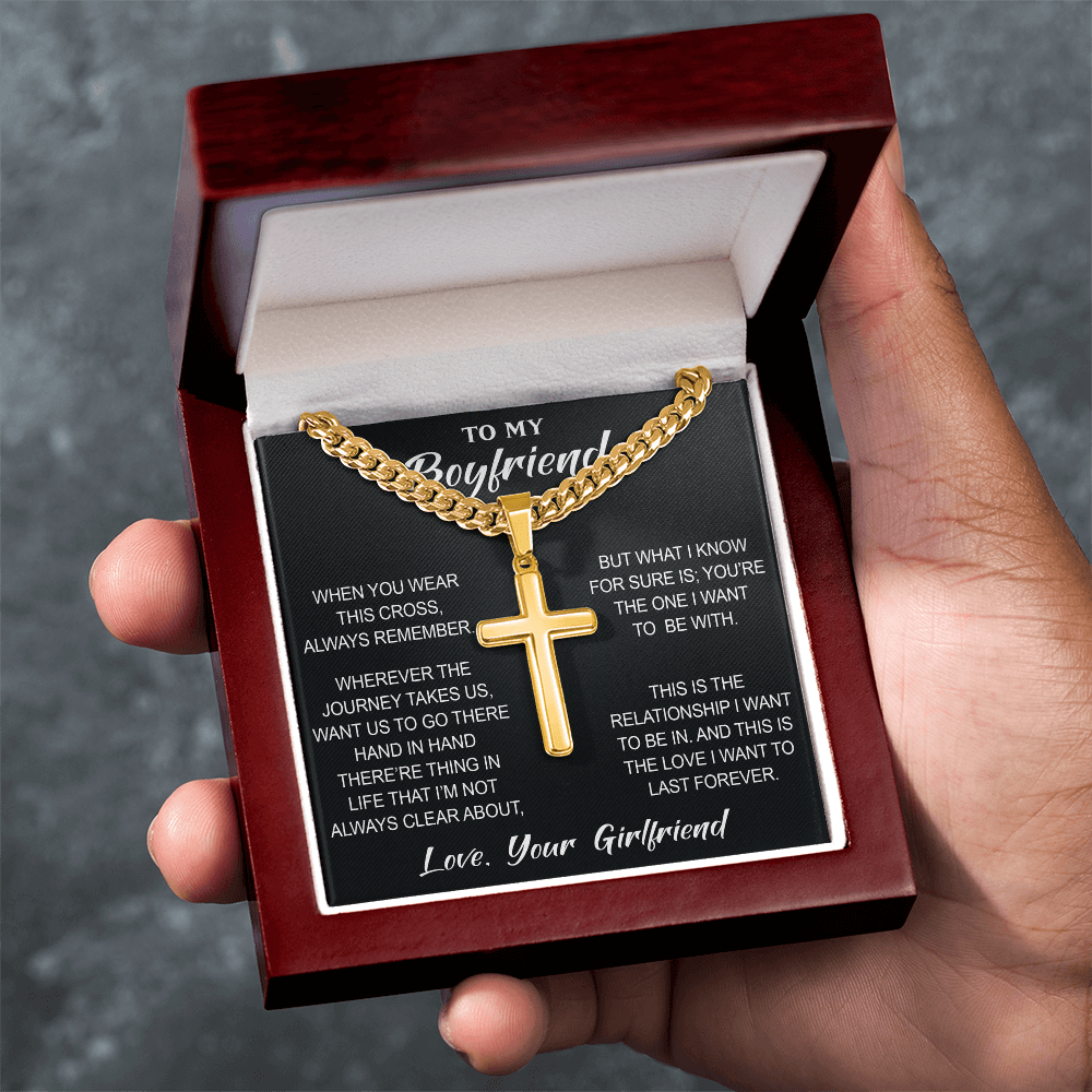 Personalized Cross with Cuban Link Chain for Boyfriend, Gift from Partner, Girlfriend, Soulmate -  Birthday, Valentine Present.