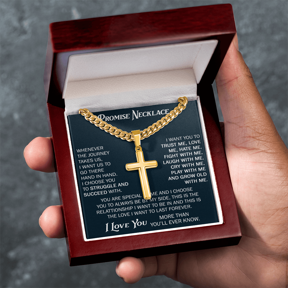 Personalized Cross with Cuban Link Chain For Him, Promise Gift For Boyfriend, BF Birthday Gift, Anniversary Gift For Him