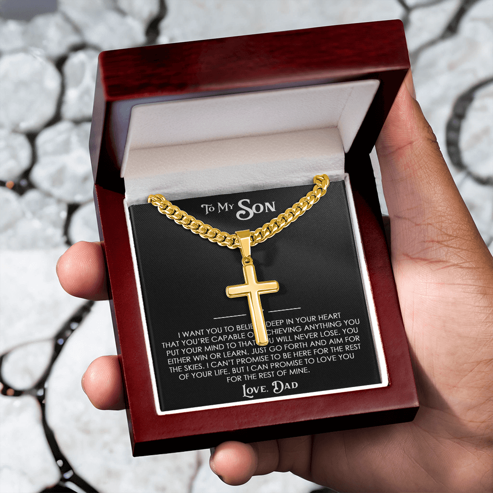 To My Son Gift From Dad  - Personalized Cross with Cuban Link Chain For Children, Faith Gift for any Occasion