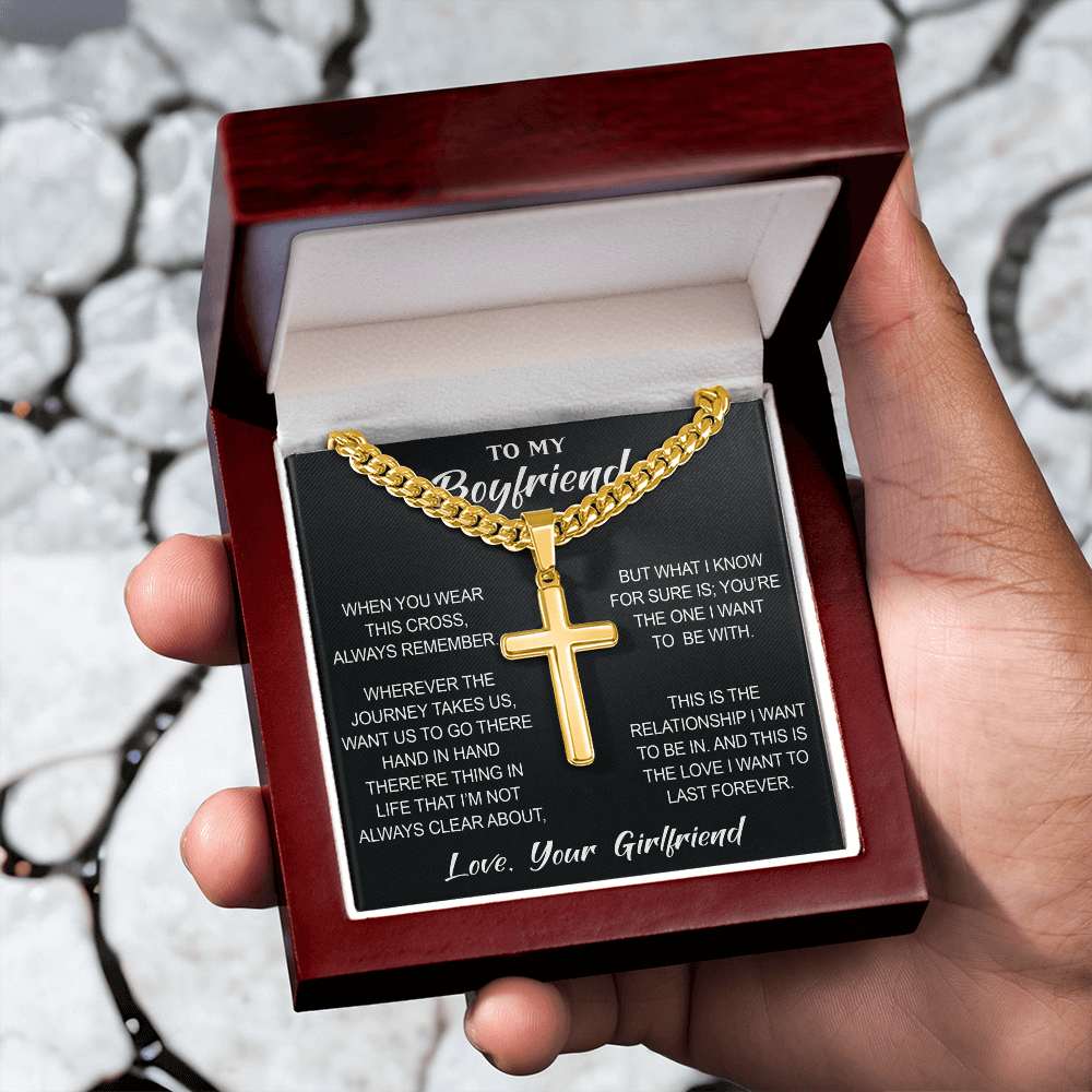 Personalized Cross with Cuban Link Chain for Boyfriend, Gift from Partner, Girlfriend, Soulmate -  Birthday, Valentine Present.